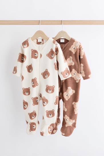 Neutral 2 Pack Baby Microfleece Sleepsuits