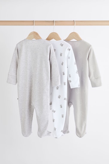 Grey Baby Cotton Sleepsuits 3 Pack (0-2yrs)