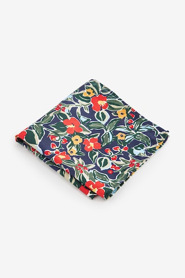 Red/Navy Blue Floral Slim Tie Pocket Square And Tie Clip Set