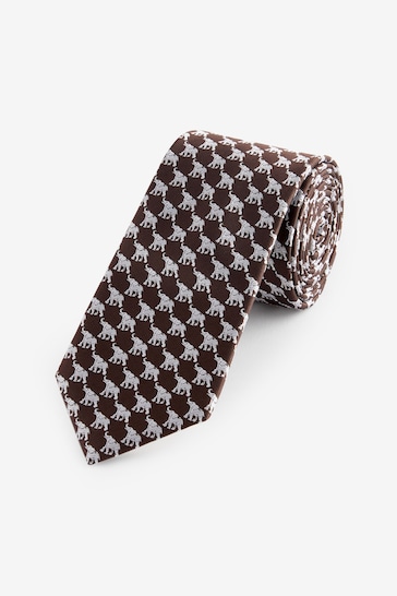 Brown Elephant Slim Pattern Tie