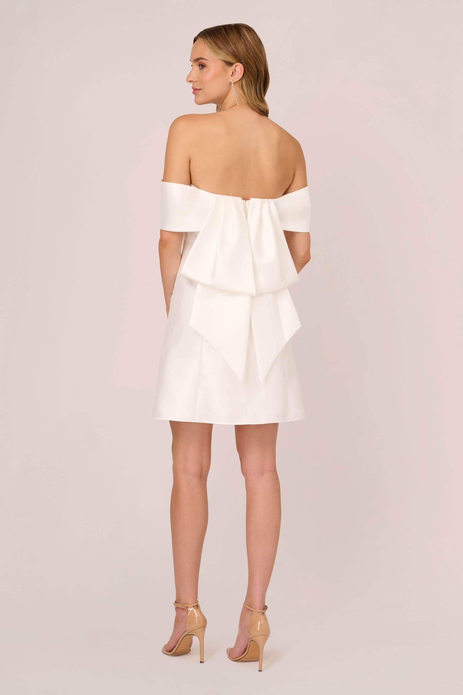 Adrianna Papell Mikado Bow Short White Dress