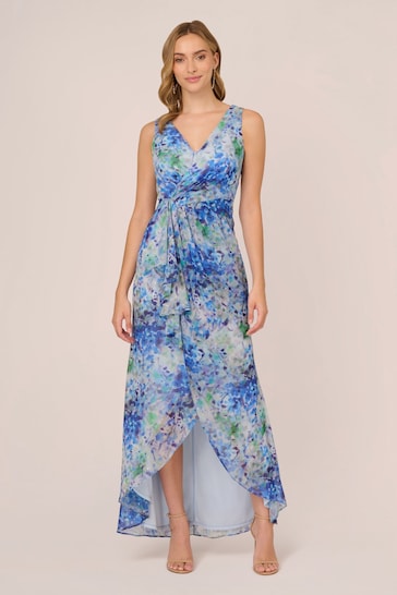 Adrianna Papell Blue Long Printed Gown