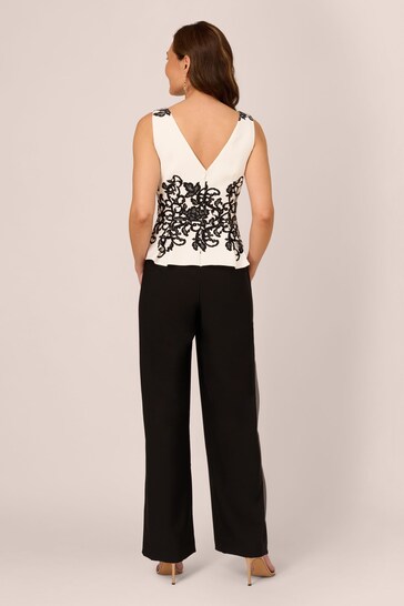 Adrianna Papell Scroll Lace Black Jumptsuit