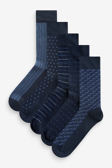 Mixed Blue Pattern Smart Socks 5 Pack