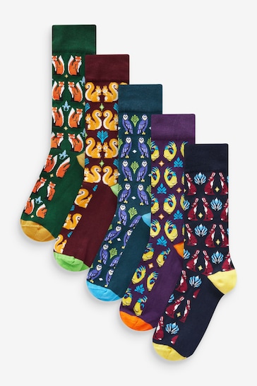 Blue/Green Animal Fun Pattern Socks 5 Pack
