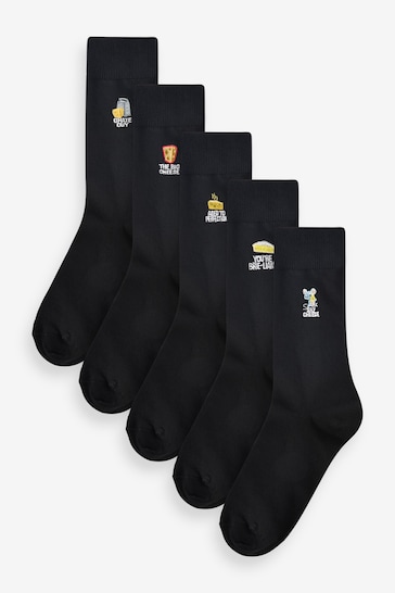 Black Father's Day Cheese Fun Embroidered Socks 5 Pack