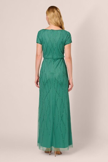 Adrianna Papell Green Long Beaded Dress