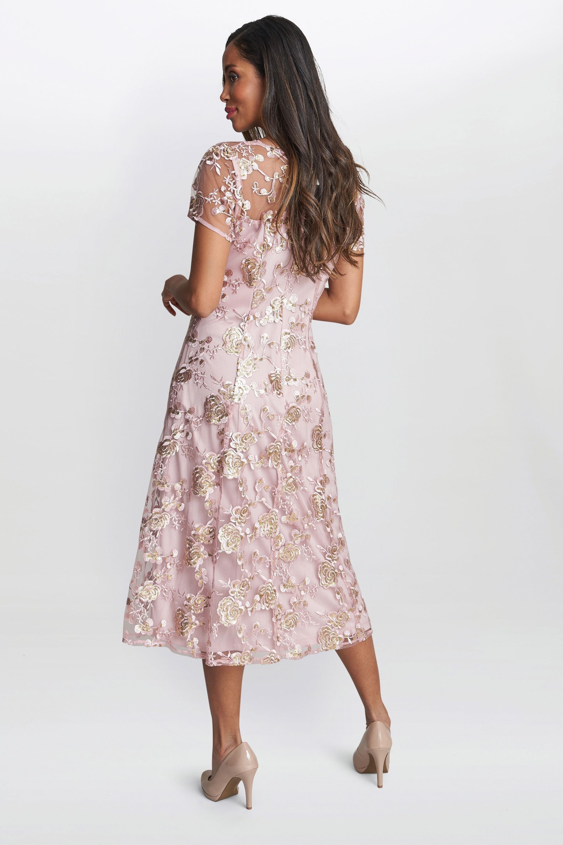 Gina bacconi denise deals dress pink gold