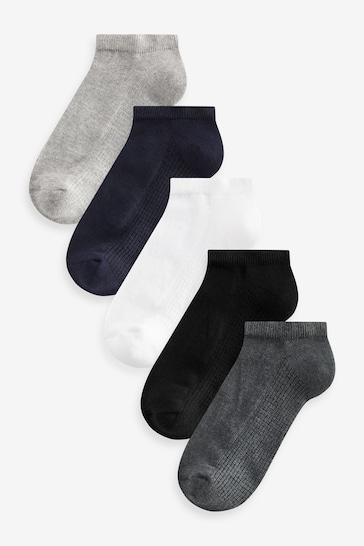 Black/Grey/White Texture 5 Pack Pattern Footbed Trainers Socks