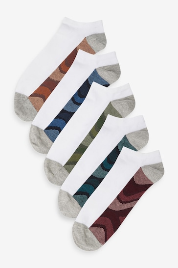 White/Rich Wave 5 Pack Pattern Footbed Trainers Socks