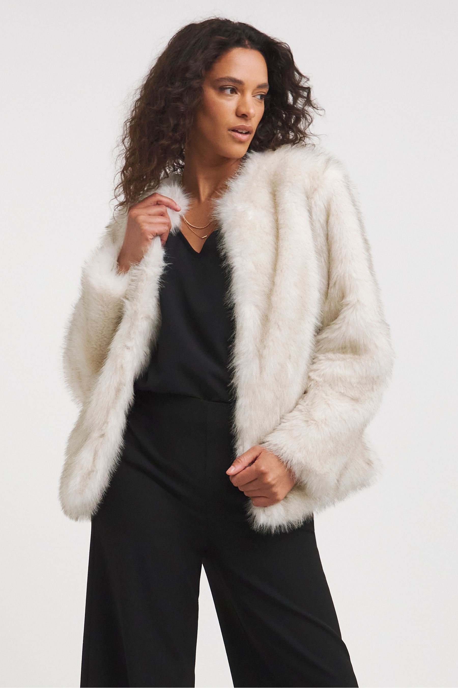 Cream shop collarless coat
