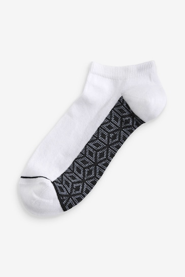 White/Blue Geo 5 Pack Pattern Footbed Trainers Socks