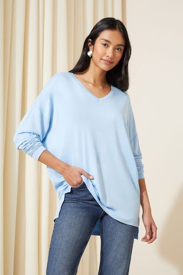 Friends Like These Blue Soft Jersey V Neck Long Sleeve Tunic Top