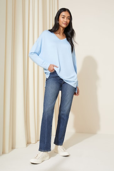 Friends Like These Blue Soft Jersey V Neck Long Sleeve Tunic Top