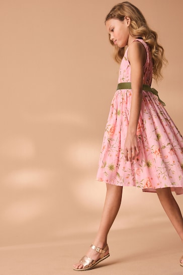 Pink Printed Cotton Prom Dress (3-12yrs)