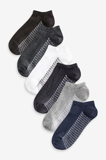 White/Grey/Black Zig Zag 6 Pack Trainer Socks