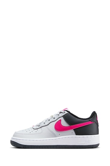 Nike Grey/Pink/White Air Force 1 Youth Trainers