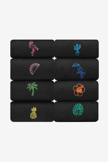 Black Summer Fun Black Embroidered Socks 8 Pack