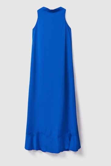 Reiss Cobalt Blue Dina Tie Neck Column Maxi Dress