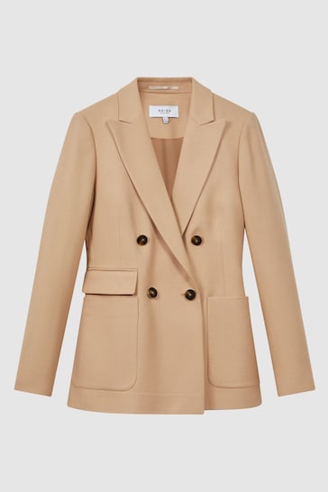 Reiss Light Camel Larsson Petite Double Breasted Twill Blazer