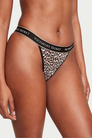 Victoria's Secret Leopard Brown Basic Instincts Logo Tanga Knickers