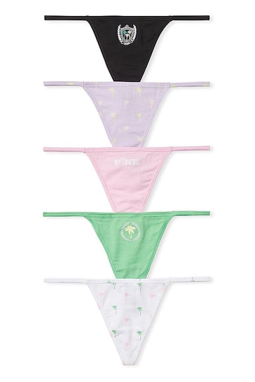 Victoria's Secret Pink Black/White/Green/Purple/Pink G String Multipack Knickers