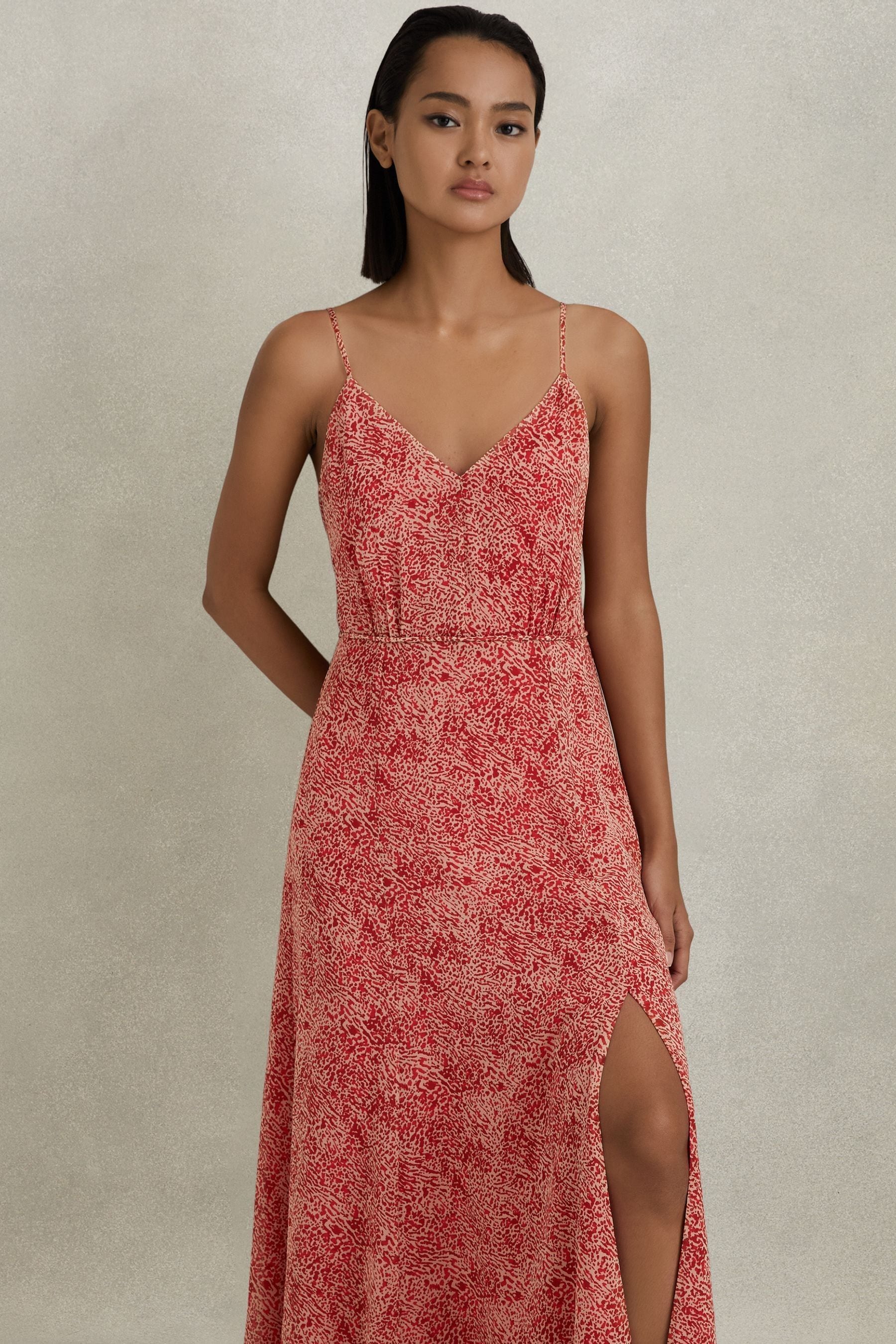 Buy Reiss Red Olivia Printed Belted Midi Dress from the Next UK