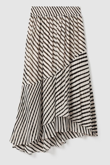 Reiss Black/Cream Dani Striped Panelled Midi Skirt