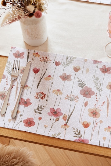 Catherine Lansfield Natural Harvest Flowers Cotton 4 Pack Table Placemat