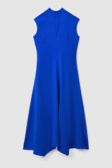 Reiss Cobalt Blue Libby Fitted Asymmetric Midi Dress