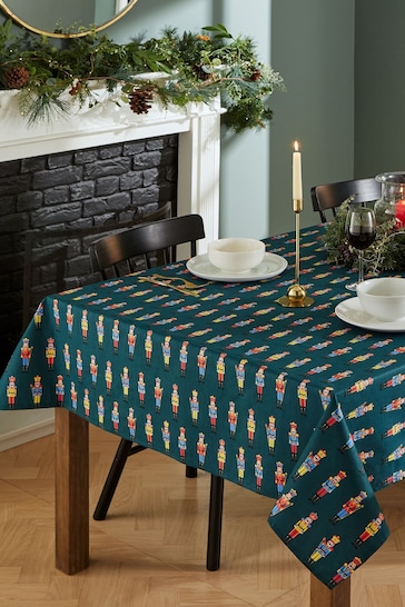 Catherine Lansfield Green Christmas Nutcracker Cotton Wipe Clean Table Cloth