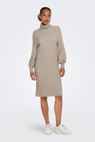 ONLY Brown Knitted Rollneck Dress