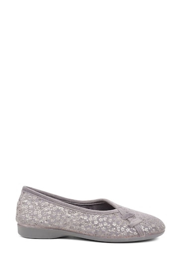Pavers Grey Floral Fleece Lined Slippers