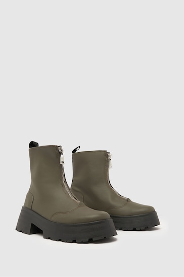 Schuh Arnold Chunky Zip Front Green Boots