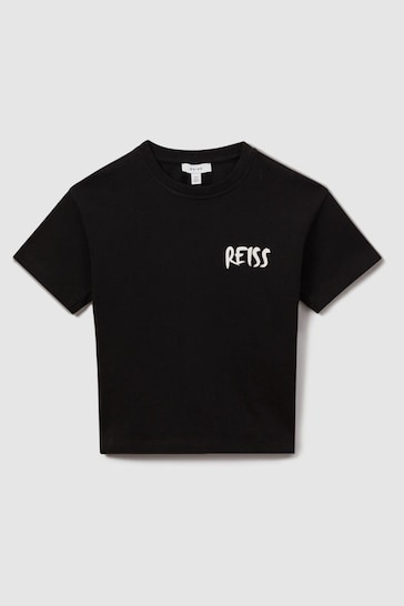 Reiss Washed Black Abbott Senior Cotton Motif T-Shirt