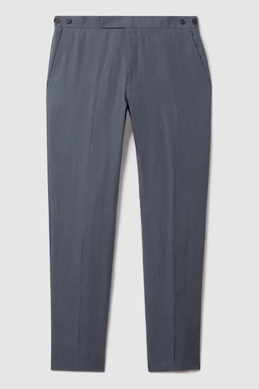 Reiss Airforce Blue Kin Slim Fit Linen Adjuster Trousers