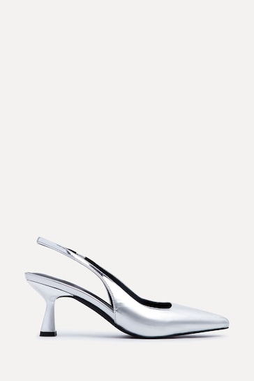 Linzi Silver Presley Slingback Court Shoes With Stiletto Heel