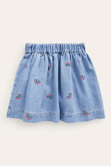 Boden Blue Rainbow Embroidered Denim Skirt