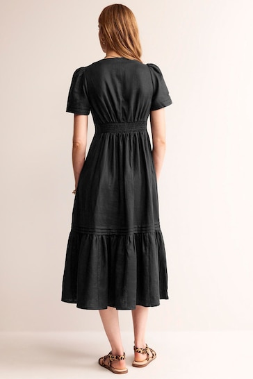 Boden Black Short Sleeve Linen Midi Dress