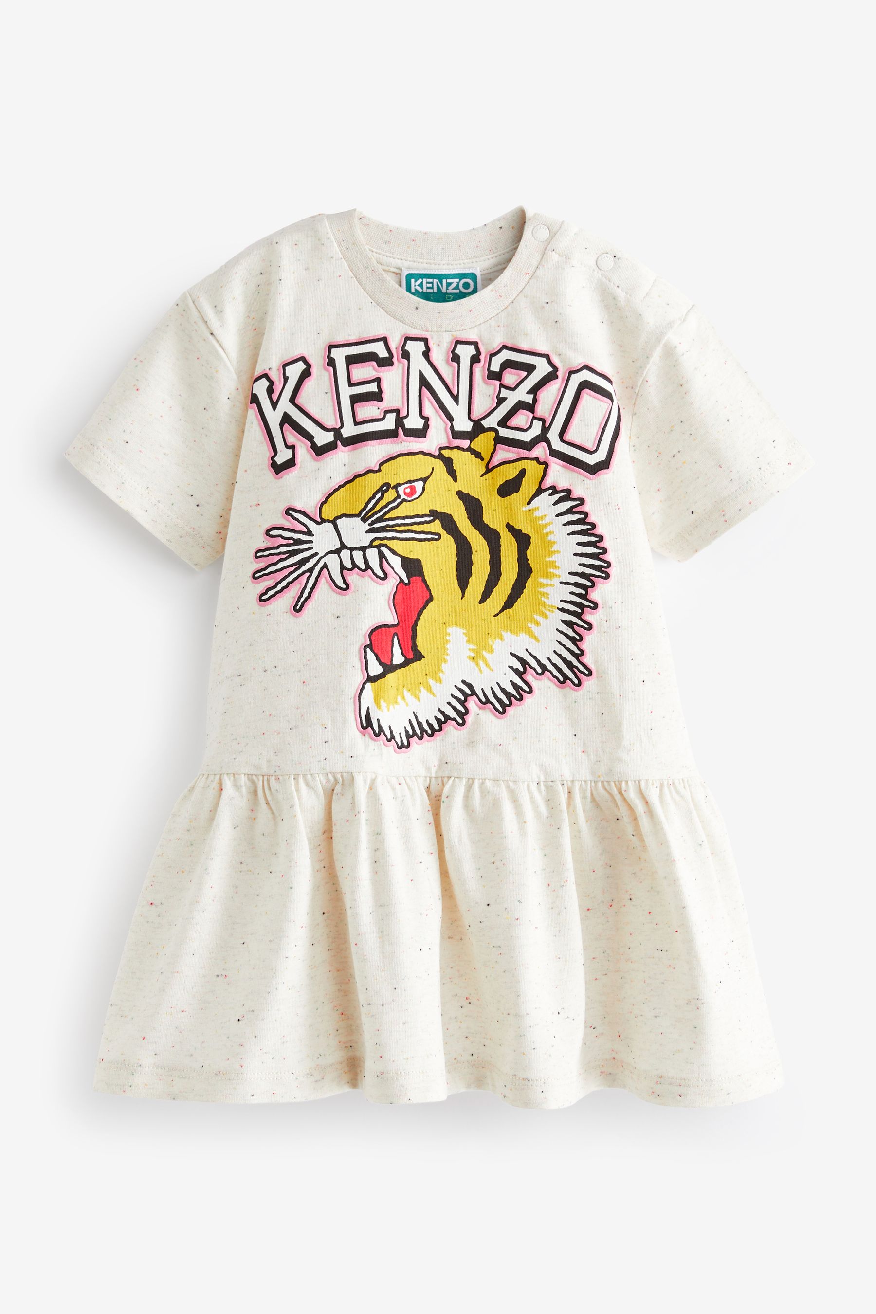 KENZO KIDS Natural Tiger Varsity Print Short Sleeve Logo Baby Dress