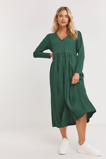 Simply Be Green Waffle Button Up Midi Dress