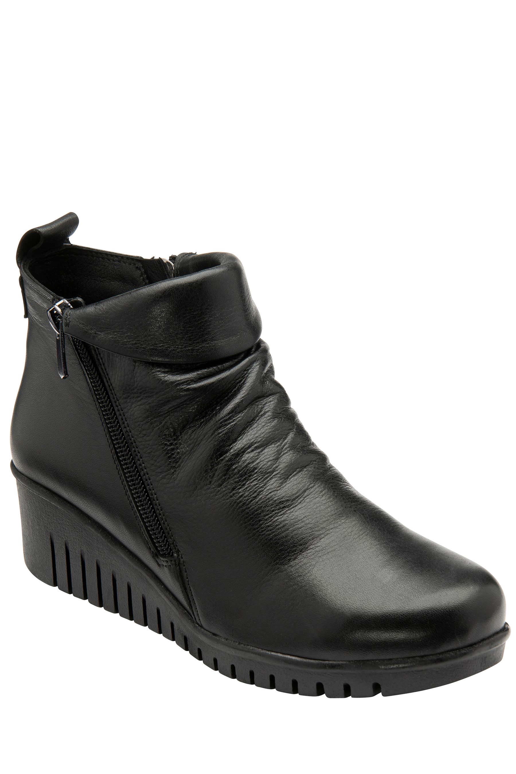 Black leather wedge ankle new arrivals boots uk