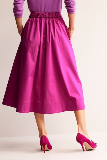 Boden Purple Isabella Cotton Sateen Midi Skirt