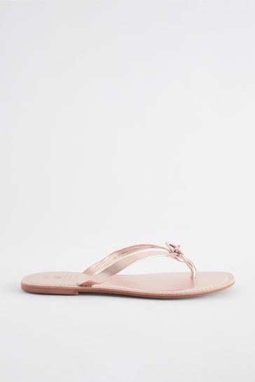 Rose Gold Extra Wide Fit Forever Comfort® Bow Detail Leather Flip Flops