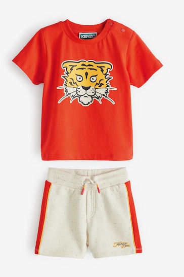 KENZO KIDS Baby Red Tiger Varisty Logo Print Short Sleeve Top and Shorts Set
