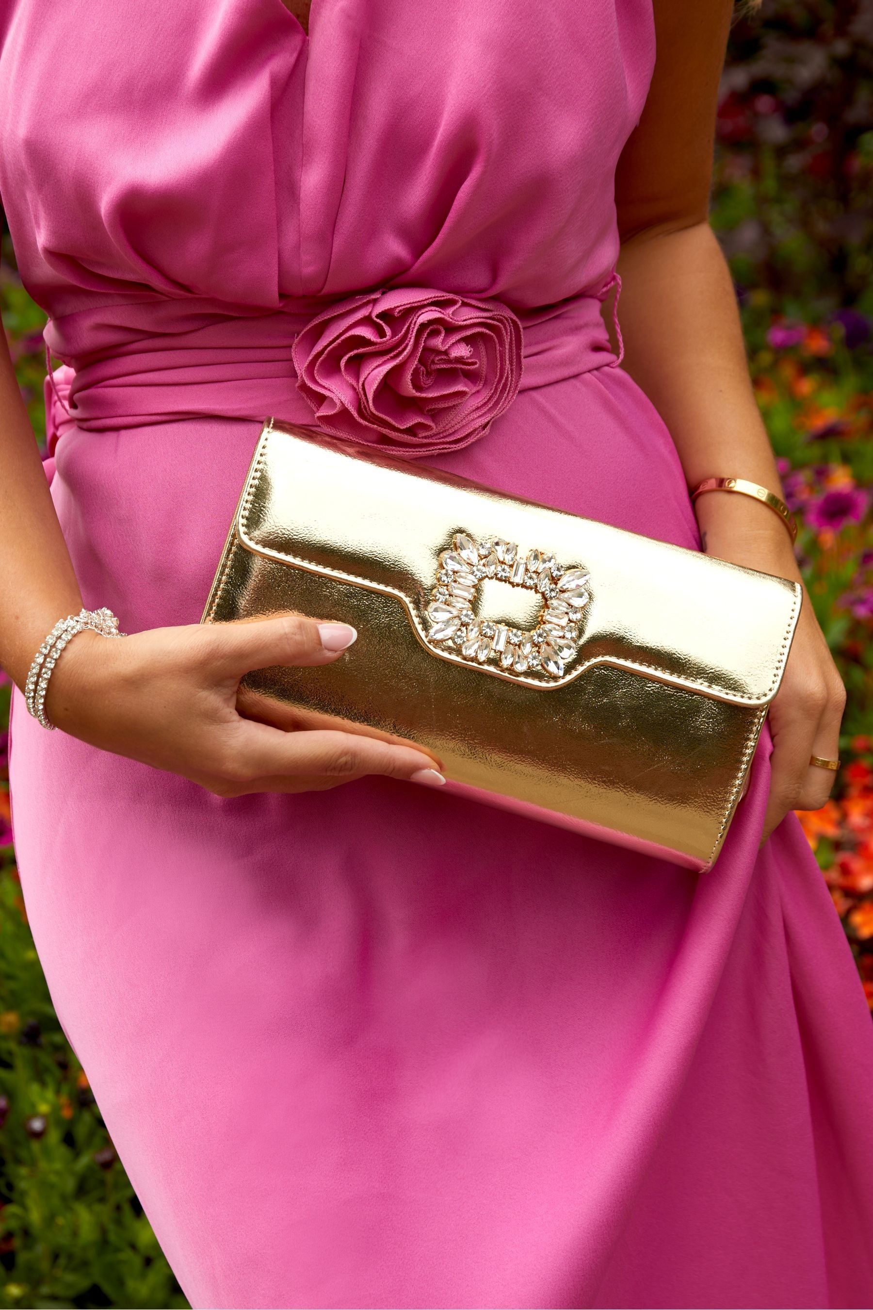 Gold diamante clearance clutch bag