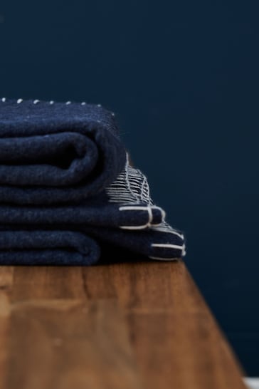 BHS Blue Felt Blanket Stitch Throw