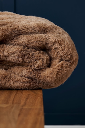 BHS Natural Ruched Faux Fur Throw