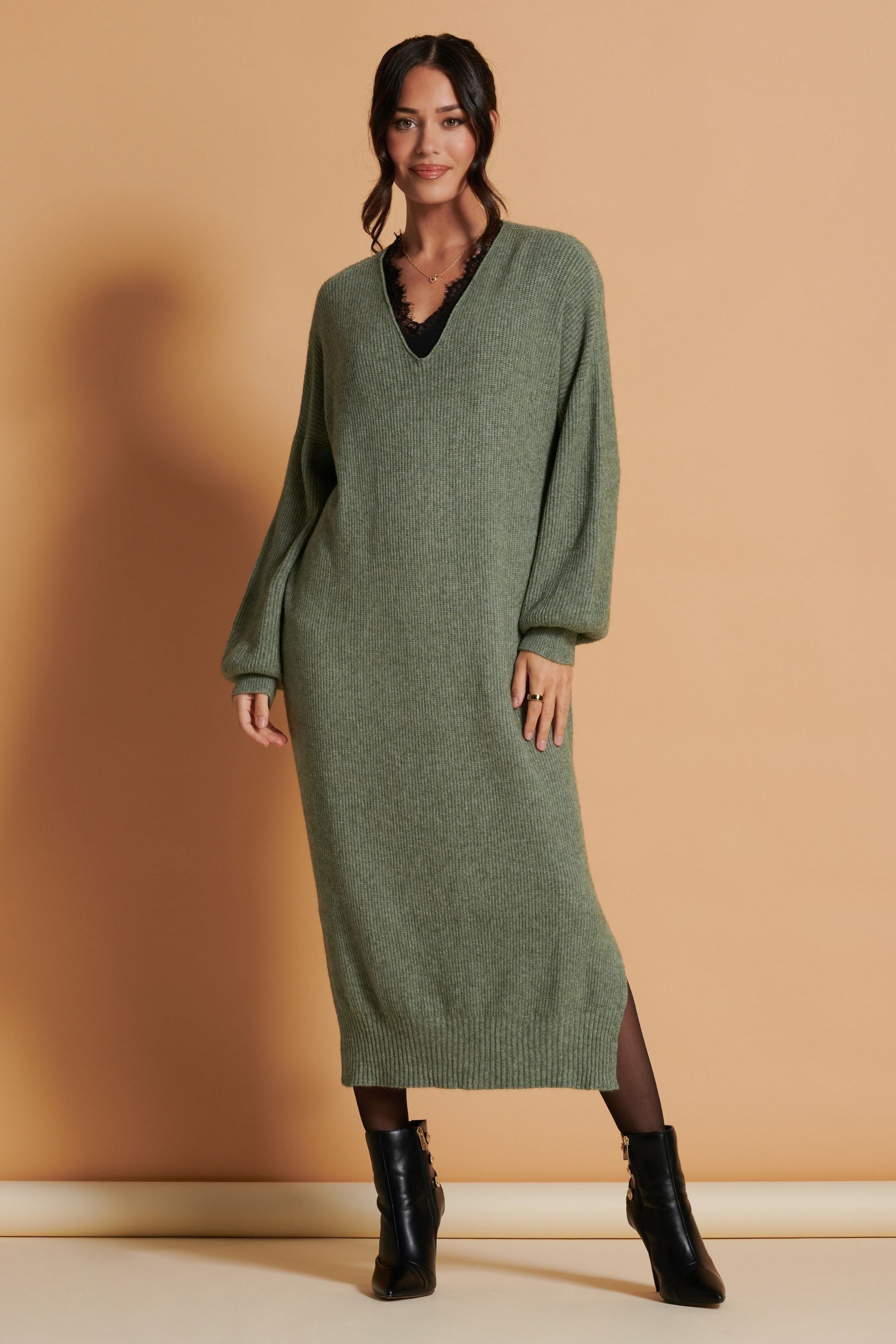 Buy Jolie Moi V Neck Knitted Jumper Maxi Dress from the Next UK