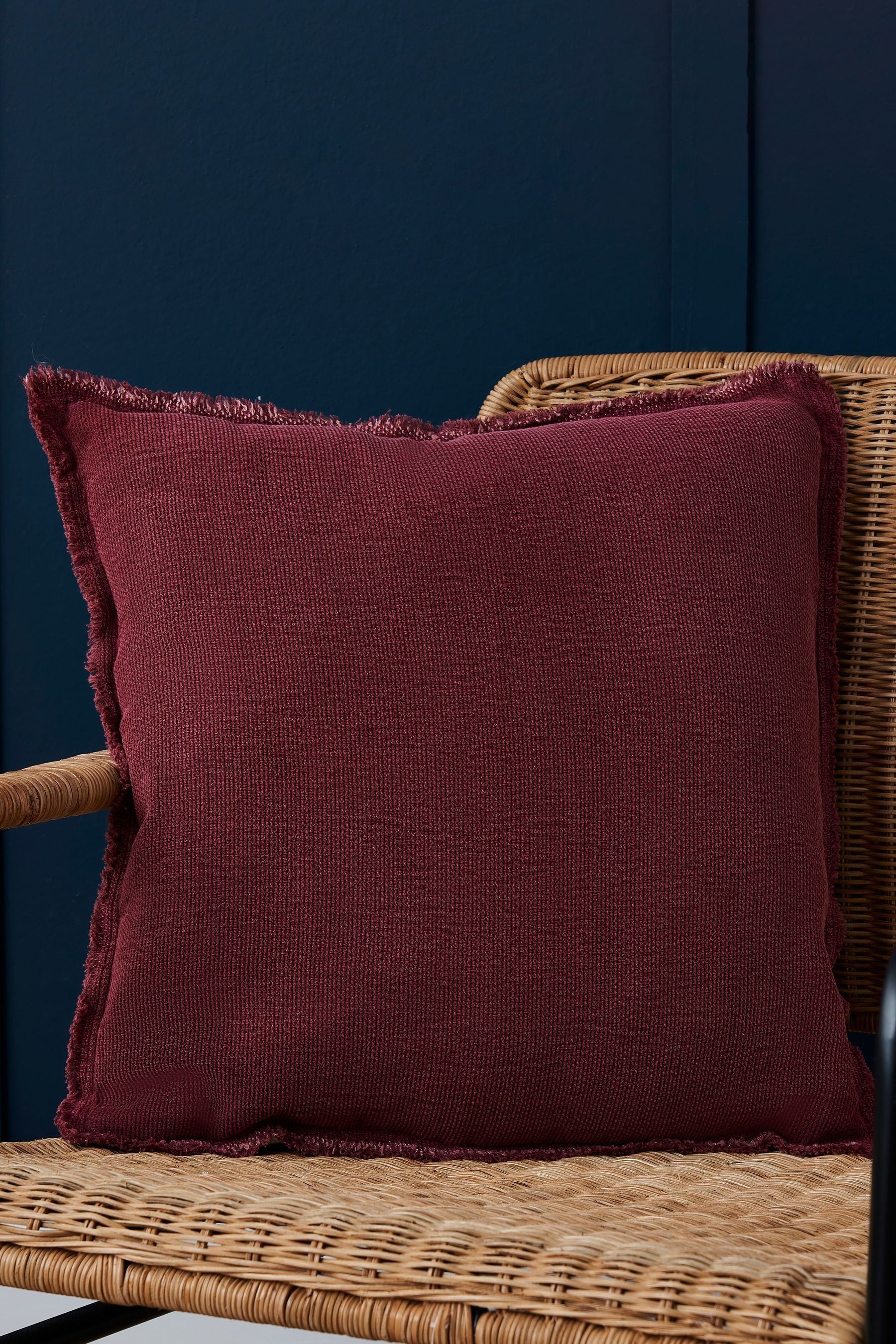 Buy BHS Burgundy Red Cotton Fringe Cushion from the Next UK online shop